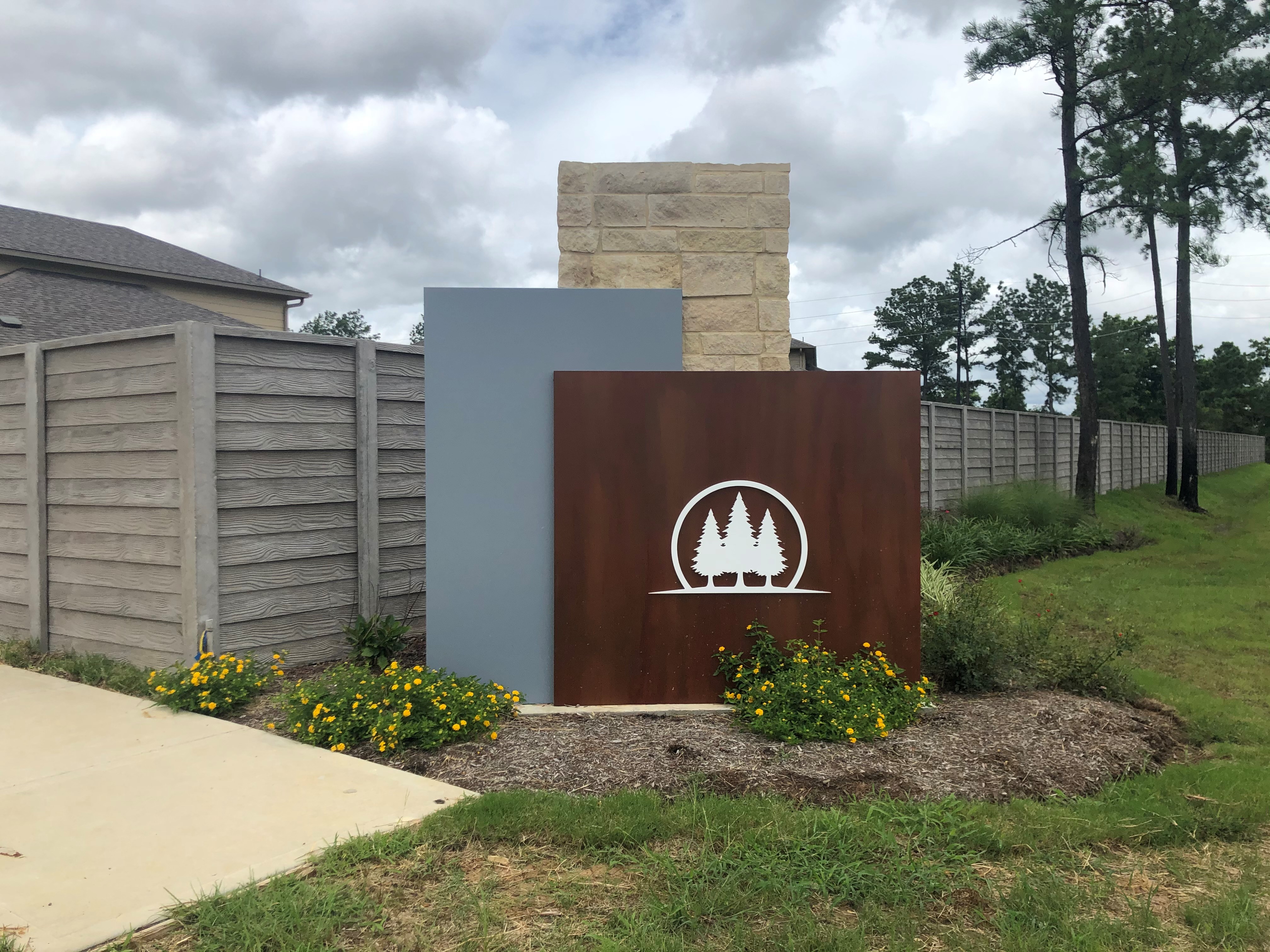 Cherry Pines entry monument and perimeter wall
